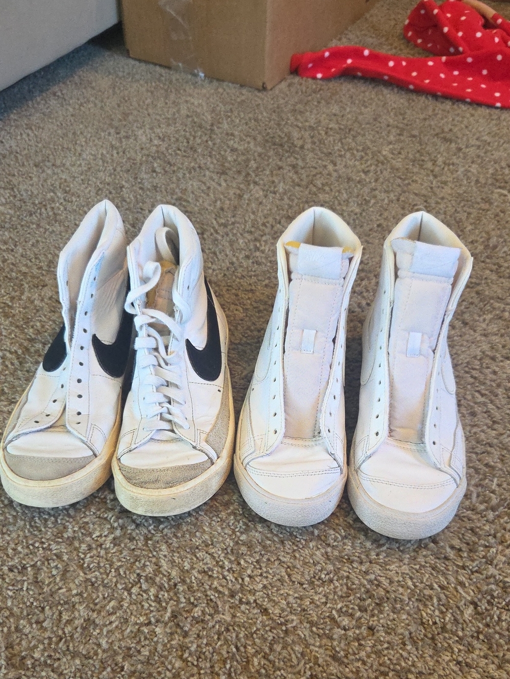 White High-Top Sneakers with Black Swoosh( No LACES